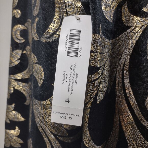 NWT Chico's black gold foiled velvet notch neck blouse top womens size 4 - Picture 6 of 9